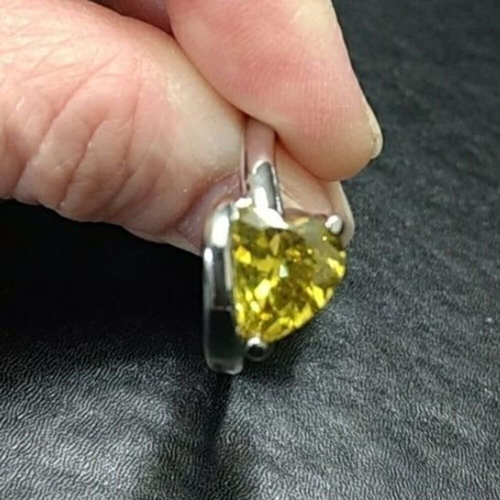 Silver tone yellow heliodor heart ring size 9